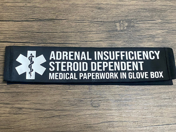 Pullover Pal Black Awareness Seat belt Cover ADRENAL INSUFFICIENCY (CAH), Adrenal Insufficiency Steroid Dependent, ( I Have Addison's Disease Need Cortisol Injection In Emergency)