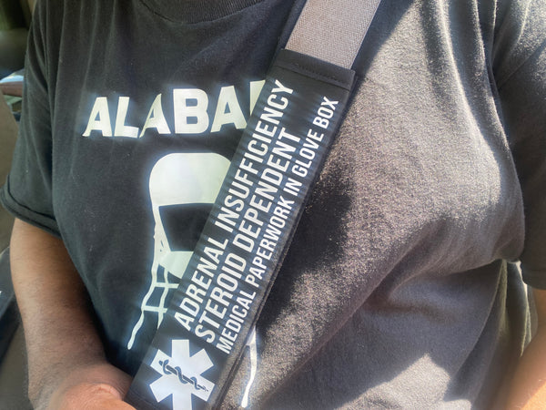 Pullover Pal Black Awareness Seat belt Cover ADRENAL INSUFFICIENCY (CAH), Adrenal Insufficiency Steroid Dependent, ( I Have Addison's Disease Need Cortisol Injection In Emergency)