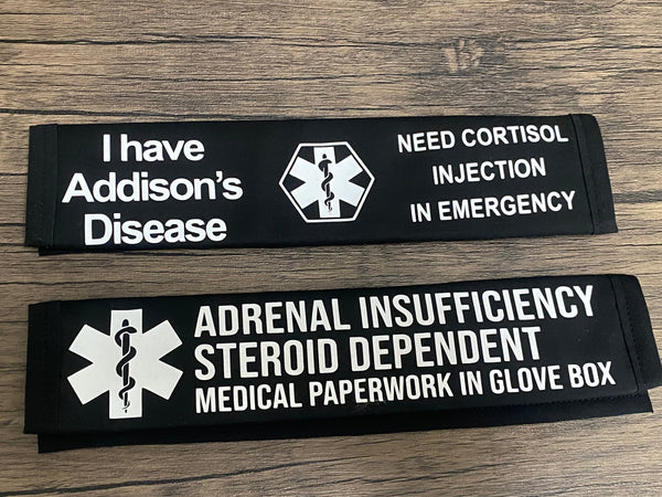Pullover Pal Black Awareness Seat belt Cover ADRENAL INSUFFICIENCY (CAH), Adrenal Insufficiency Steroid Dependent, ( I Have Addison's Disease Need Cortisol Injection In Emergency)