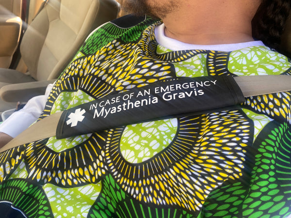 Black and Teal Awareness Pullover Pal Seat Belt Cover (In Case of an emergency) Myasthenia Gravis on Prednisone, Myasthenia Gravis