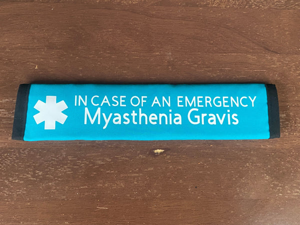 Black and Teal Awareness Pullover Pal Seat Belt Cover (In Case of an emergency) Myasthenia Gravis on Prednisone, Myasthenia Gravis