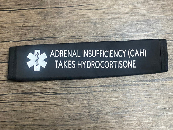 Pullover Pal Black Awareness Seat belt Cover ADRENAL INSUFFICIENCY (CAH), Adrenal Insufficiency Steroid Dependent, ( I Have Addison's Disease Need Cortisol Injection In Emergency)