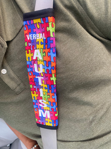 Black & Puzzle Pullover Pal Seat Belt Cover( AUTISM/EPILEPSY) (Autism&ADHD, NEURO DIVERSITY, I HAVE ADHD, Puzzle Autism Logo, Autism Spectrum Disorder & Non-Verbal Autism