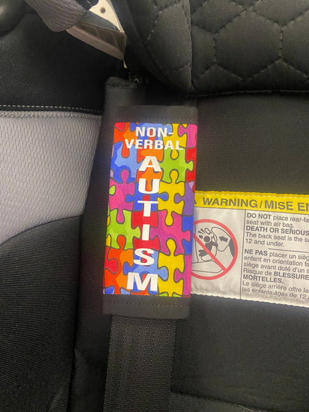 Black & Puzzle Pullover Pal Seat Belt Cover( AUTISM/EPILEPSY) (Autism&ADHD, NEURO DIVERSITY, I HAVE ADHD, Puzzle Autism Logo, Autism Spectrum Disorder & Non-Verbal Autism