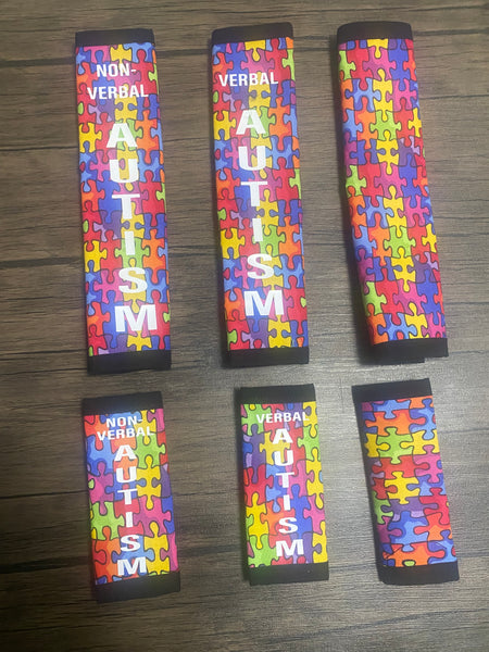 Black & Puzzle Pullover Pal Seat Belt Cover( AUTISM/EPILEPSY) (Autism&ADHD, NEURO DIVERSITY, I HAVE ADHD, Puzzle Autism Logo, Autism Spectrum Disorder & Non-Verbal Autism