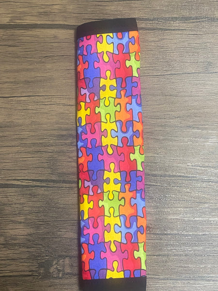 Black & Puzzle Pullover Pal Seat Belt Cover( AUTISM/EPILEPSY) (Autism&ADHD, NEURO DIVERSITY, I HAVE ADHD, Puzzle Autism Logo, Autism Spectrum Disorder & Non-Verbal Autism