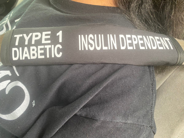 Black Seat belt Cover ( Type 1 & 2 Diabetic Insulin Dependent, Pump User, Type 1 & 2, & Diabetic
