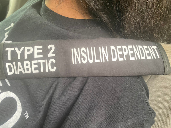 Black Seat belt Cover ( Type 1 & 2 Diabetic Insulin Dependent, Pump User, Type 1 & 2, & Diabetic