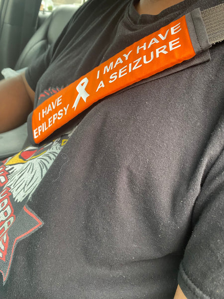Black, Orange, & Hot Pink Seat Belt Cover Epilepsy & VNS Magnet,Sunflower Syndrome, (I HAVE SEIZURES, I Have Epilepsy I May Have A Seizure) & Jeavons Syndrome