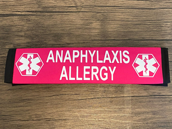 Black & Hot Pink Seat Belt Cover ( Anaphylaxis Allergy)& (Idiopathic Anaphylaxis)
