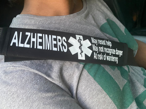 Black & Hot Pink Seat Belt Cover ( Alzheimers, Dementia, Lewy Body, Vascular, Alzheimer Sclerosis, Frontotemporal)