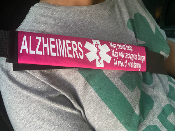 Black & Hot Pink Seat Belt Cover ( Alzheimers, Dementia, Lewy Body, Vascular, Alzheimer Sclerosis, Frontotemporal)