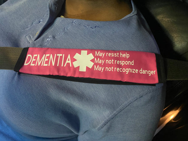 Black & Hot Pink Seat Belt Cover ( Alzheimers, Dementia, Lewy Body, Vascular, Alzheimer Sclerosis, Frontotemporal)