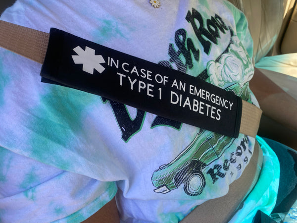 Black Seat belt Cover ( Type 1 & 2 Diabetic Insulin Dependent, Pump User, Type 1 & 2, & Diabetic