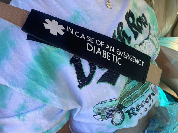 Black Seat belt Cover ( Type 1 & 2 Diabetic Insulin Dependent, Pump User, Type 1 & 2, & Diabetic