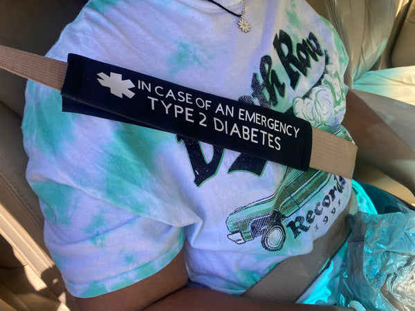 Black Seat belt Cover ( Type 1 & 2 Diabetic Insulin Dependent, Pump User, Type 1 & 2, & Diabetic