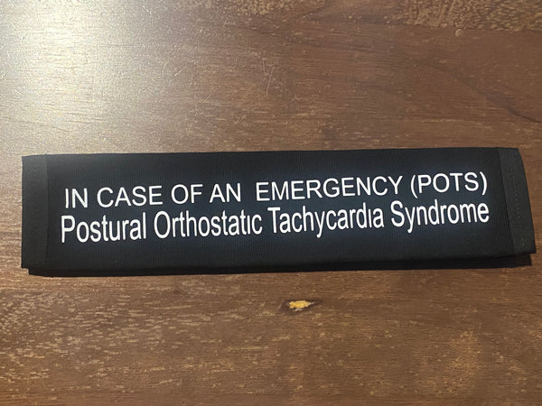 Black Pullover Pal Awareness Seat cover ( IN CASE OF AN EMERGENCY POTS) Postural Orthostatic Thycardia Syndrome