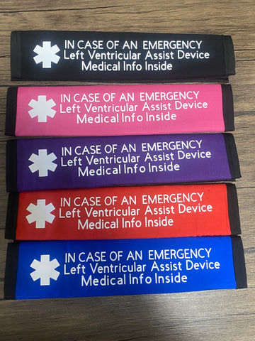 Pullover Pal Awareness Seat Belt Covers (IN CASE OF AN EMERGENCY) LVAD & RVAD MEDICAL INFO INSIDE