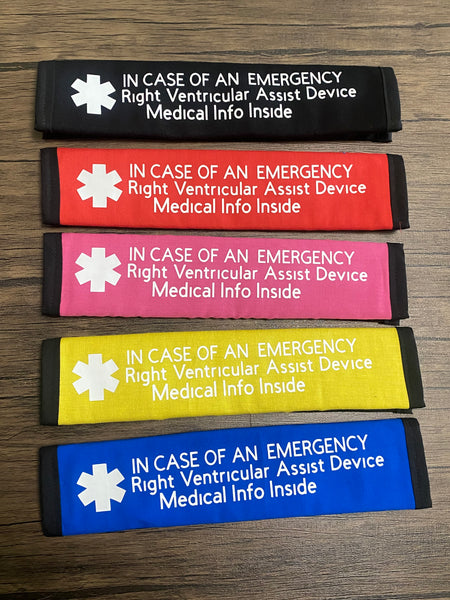 Pullover Pal Awareness Seat Belt Covers (IN CASE OF AN EMERGENCY) LVAD & RVAD MEDICAL INFO INSIDE