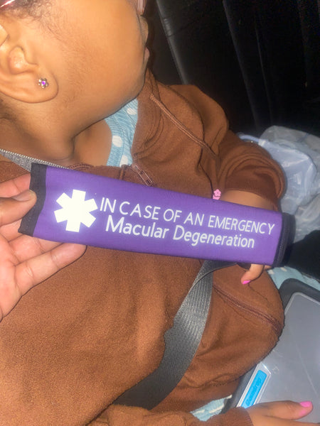 Pullover Pal Awareness Seat Belt Covers (IN CASE OF AN EMERGENCY) Macular Degeneration