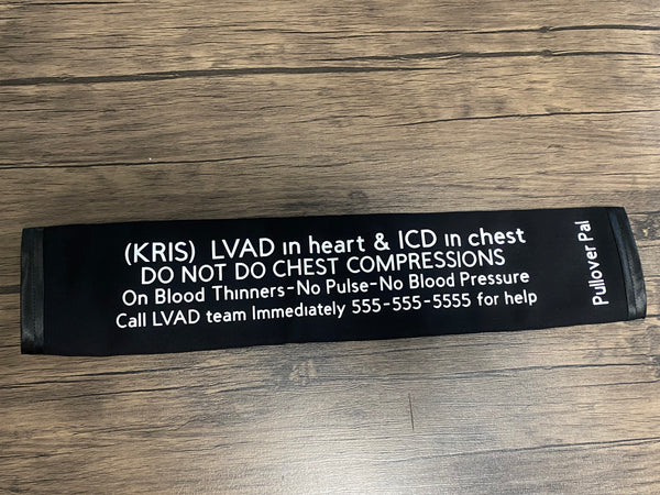 Pullover Pal Awareness Seat Belt Covers (IN CASE OF AN EMERGENCY) LVAD & RVAD MEDICAL INFO INSIDE