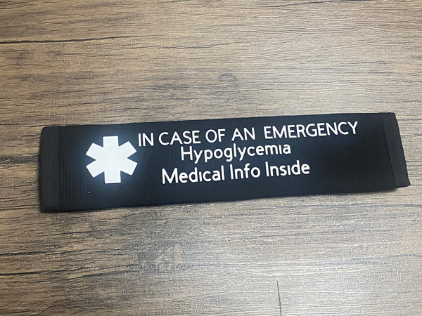 Black Pullover Pal Awareness Seat cover ( IN CASE OF AN EMERGENCY) Hypoglycemia Medical Info Inside