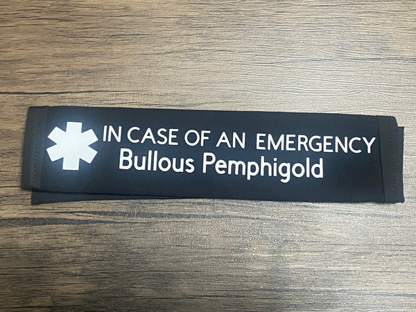 Black Pullover Pal Awareness Seat cover ( IN CASE OF AN EMERGENCY) Bullous Pemphigold