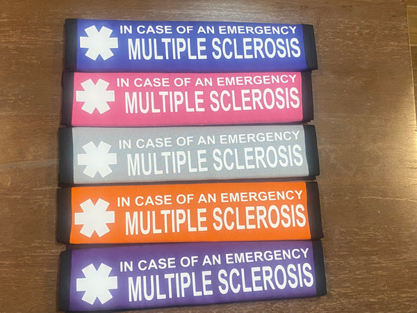 Pullover Pal Awareness Seat Belt Covers PRIMARY PROGRESSIVE MS (IN CASE OF AN EMERGENCY) MULTIPLE SCLEROSIS & ON KESIMPTA