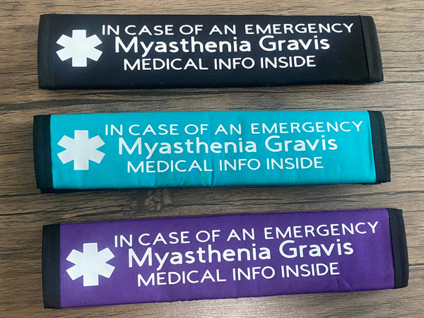 Black and Teal Awareness Pullover Pal Seat Belt Cover (In Case of an emergency) Myasthenia Gravis on Prednisone, Myasthenia Gravis