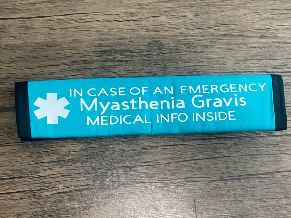 Black and Teal Awareness Pullover Pal Seat Belt Cover (In Case of an emergency) Myasthenia Gravis on Prednisone, Myasthenia Gravis
