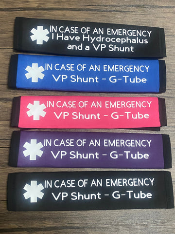 Pullover Pal Awareness Seat Belt Covers (IN CASE OF AN EMERGENCY) VP Shunt-G-Tube & I Have Hydrocephalus