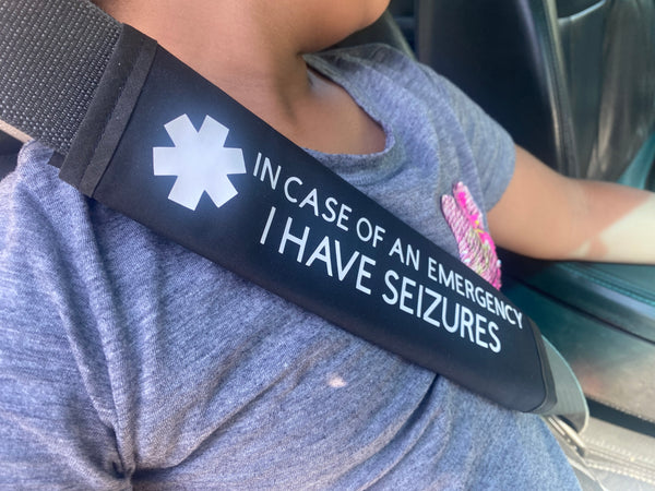 Black, Orange, & Hot Pink Seat Belt Cover (I HAVE SEIZURES, I Have Epilepsy I May Have A Seizure) & Jeavons Syndrome