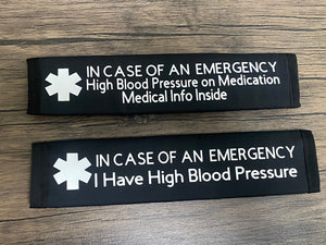 Black Pullover Pal Awareness Seat Belt Cover (In Case of an Emergency) I Have High Blood Pressure & High Blood Pressure on Medication Medical Info Inside