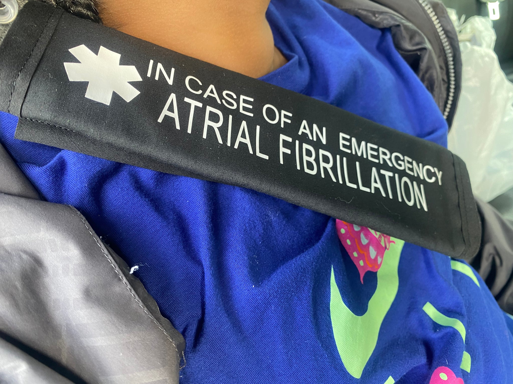 Pullover Pal Awareness Seat Belt Cover ( In Case of An Emergency) ATRIAL FIBRILLATION