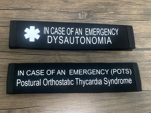 Black Pullover Pal Awareness Seat cover ( IN CASE OF AN EMERGENCY POTS) Postural Orthostatic Thycardia Syndrome