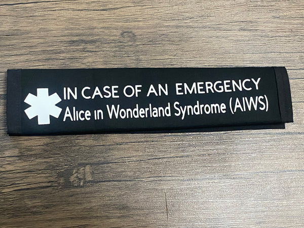 Black Pullover Pal Awareness Seat cover ( IN CASE OF AN EMERGENCY) Alice in Wonderland Syndrome