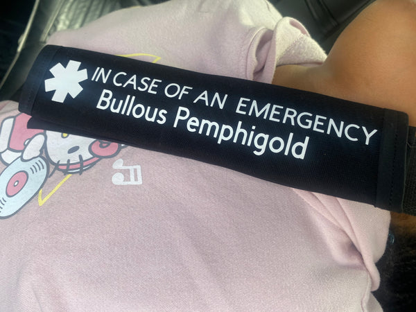 Black Pullover Pal Awareness Seat cover ( IN CASE OF AN EMERGENCY) Bullous Pemphigold