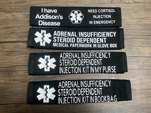 Pullover Pal Black Awareness Seat belt Cover ADRENAL INSUFFICIENCY (CAH), Adrenal Insufficiency Steroid Dependent, ( I Have Addison's Disease Need Cortisol Injection In Emergency)