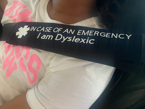 Black Pullover Pal Awareness Seat cover IN CASE OF AN EMERGENCY (I am Dyslexic)