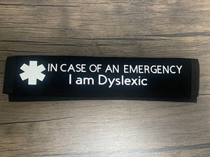Black Pullover Pal Awareness Seat cover IN CASE OF AN EMERGENCY (I am Dyslexic)