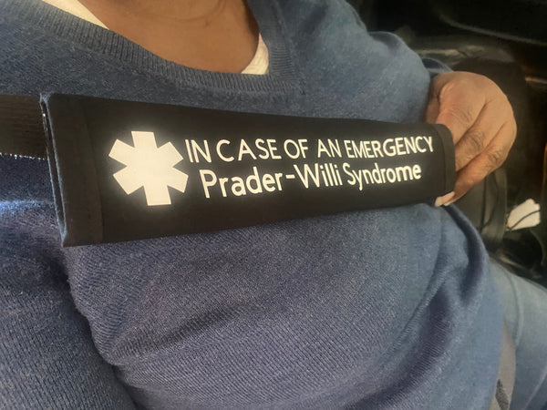 Pullover Pal Awareness Seat Belt Covers (IN CASE OF AN EMERGENCY) Prader-Willi Syndrome