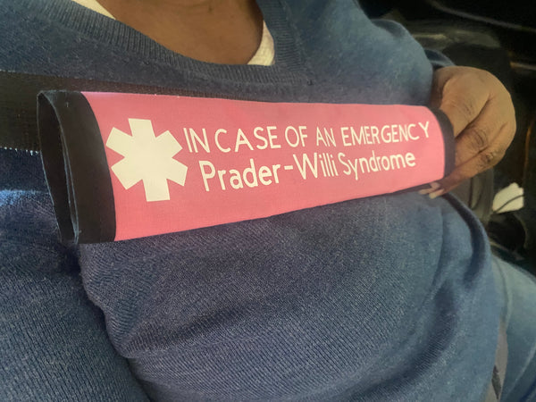Pullover Pal Awareness Seat Belt Covers (IN CASE OF AN EMERGENCY) Prader-Willi Syndrome