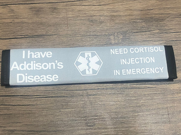Pullover Pal Black Awareness Seat belt Cover ADRENAL INSUFFICIENCY (CAH), Adrenal Insufficiency Steroid Dependent, ( I Have Addison's Disease Need Cortisol Injection In Emergency)