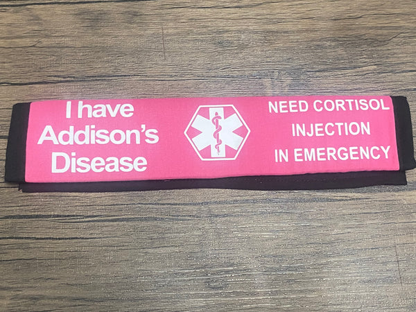 Pullover Pal Black Awareness Seat belt Cover ADRENAL INSUFFICIENCY (CAH), Adrenal Insufficiency Steroid Dependent, ( I Have Addison's Disease Need Cortisol Injection In Emergency)