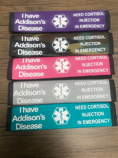 Pullover Pal Black Awareness Seat belt Cover ADRENAL INSUFFICIENCY (CAH), Adrenal Insufficiency Steroid Dependent, ( I Have Addison's Disease Need Cortisol Injection In Emergency)