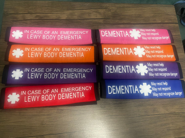 Black & Hot Pink Seat Belt Cover ( Alzheimers, Dementia, Lewy Body, Vascular, Alzheimer Sclerosis, Frontotemporal)