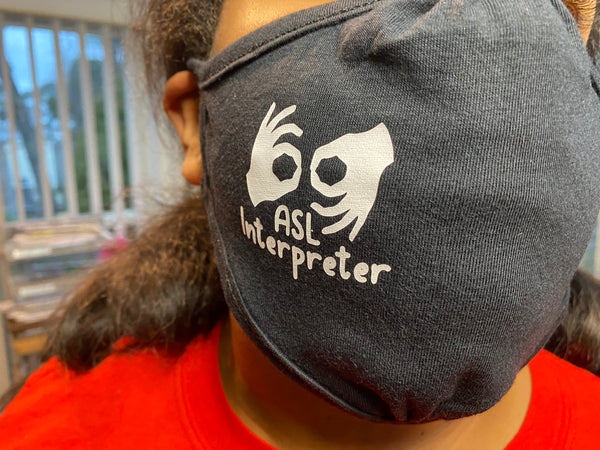 ASL Interpreter (Cloth Face Mask Adult Size) Logo Right Side
