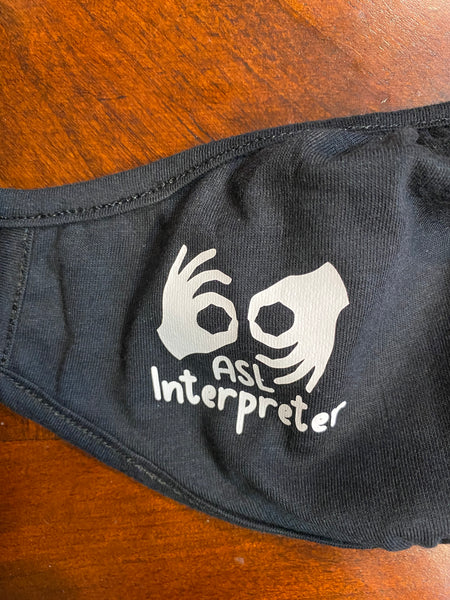 ASL Interpreter (Cloth Face Mask Adult Size) Logo Right Side