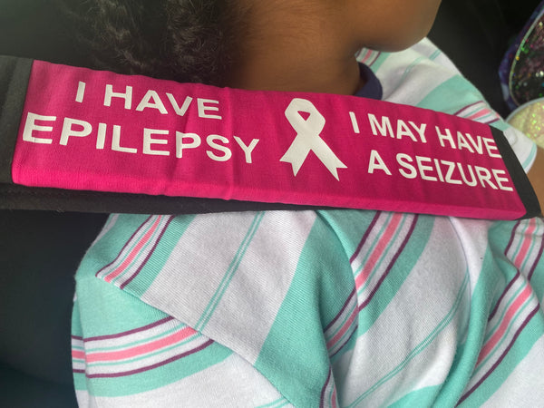 Black, Orange, & Hot Pink Seat Belt Cover ( I Have Epilepsy I May Have A Seizure)