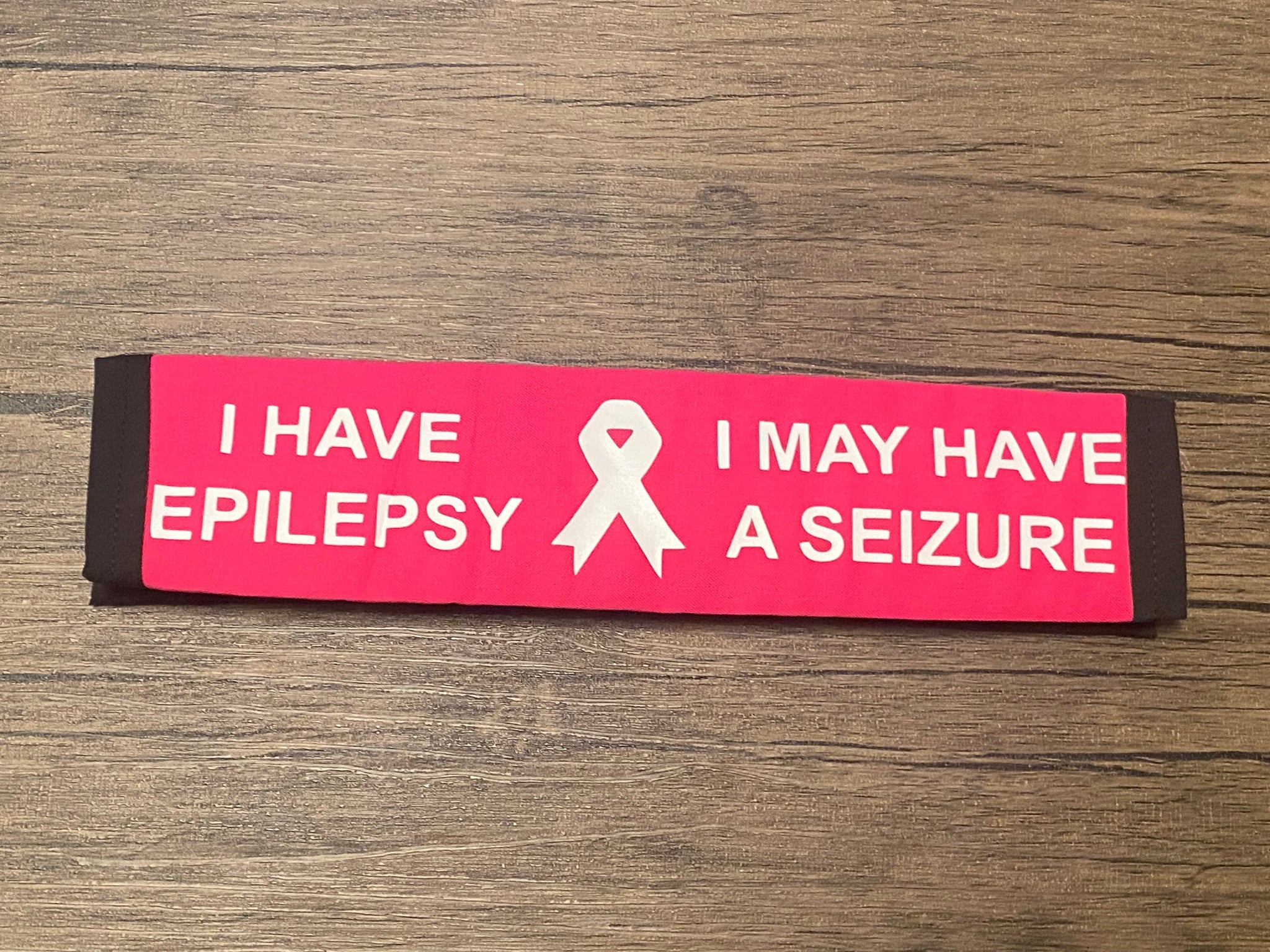 Black, Orange, & Hot Pink Seat Belt Cover ( I Have Epilepsy I May Have A Seizure) & Jeavons Syndrome